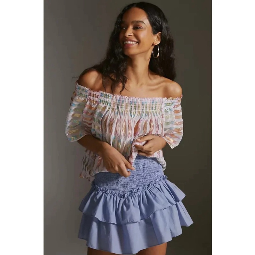 Anthropologie DELFI Collective Off The Shoulder Pink Silk Shimmer Top - EUC!